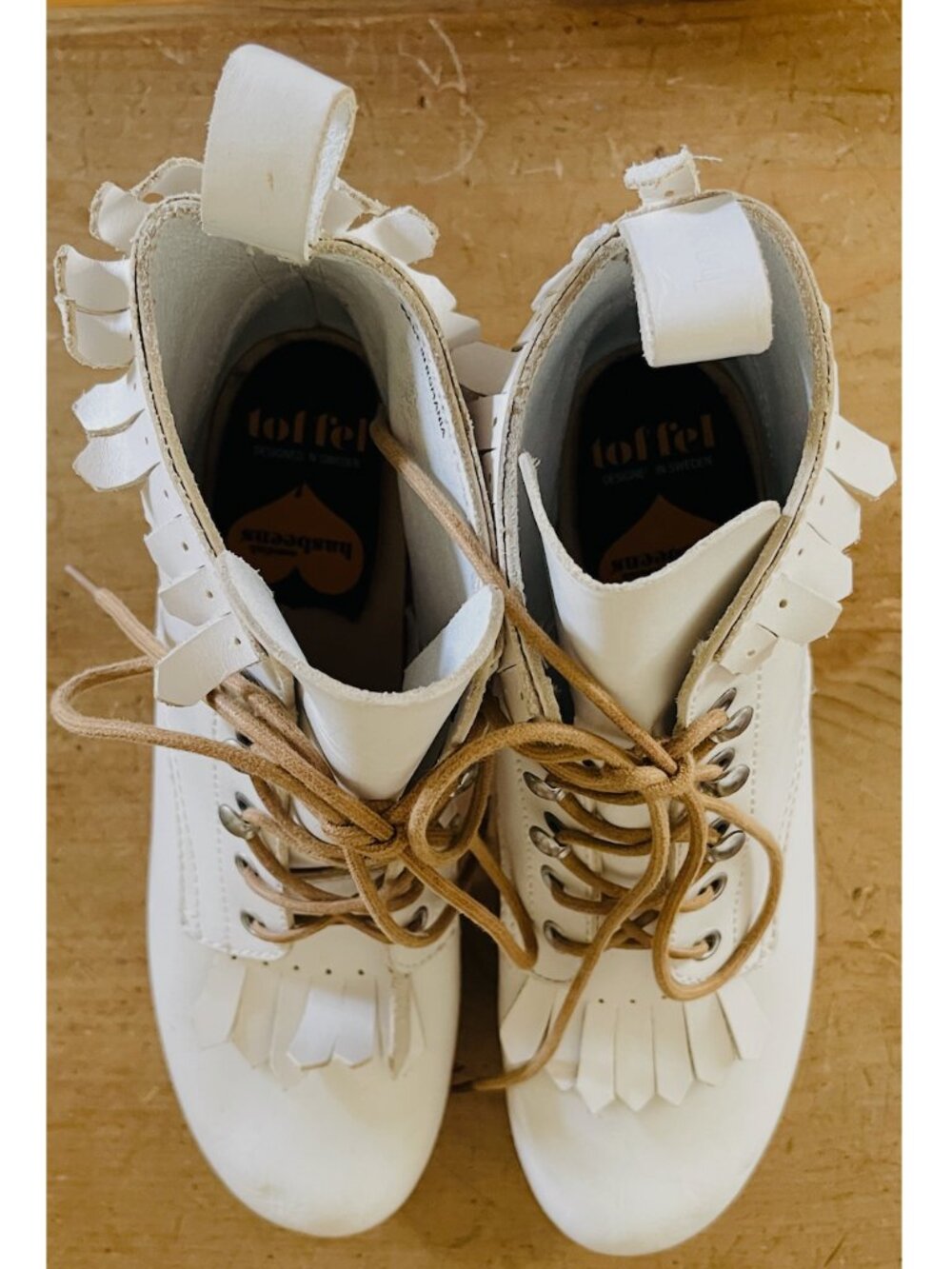 SWEDISH HASBEENS Wood Clog White Leather Kiltie Lace Up Booties 40 - Picture 2 of 16